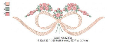 Lace with flowers embroidery designs - Bow Tie machine embroidery pattern - Baby girl file - Instant digital download pes jef dst hus vp3
