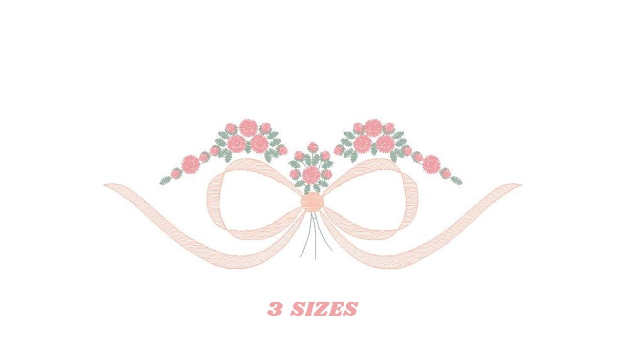 Lace with flowers embroidery designs - Bow Tie machine embroidery pattern - Baby girl file - Instant digital download pes jef dst hus vp3