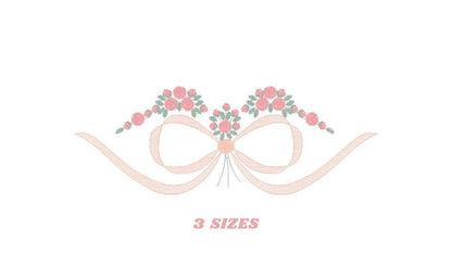 Lace with flowers embroidery designs - Bow Tie machine embroidery pattern - Baby girl file - Instant digital download pes jef dst hus vp3
