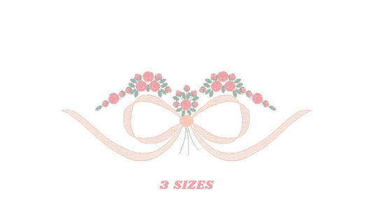 Lace with flowers embroidery designs - Bow Tie machine embroidery pattern - Baby girl file - Instant digital download pes jef dst hus vp3