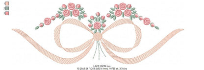 Lace with flowers embroidery designs - Bow Tie machine embroidery pattern - Baby girl file - Instant digital download pes jef dst hus vp3