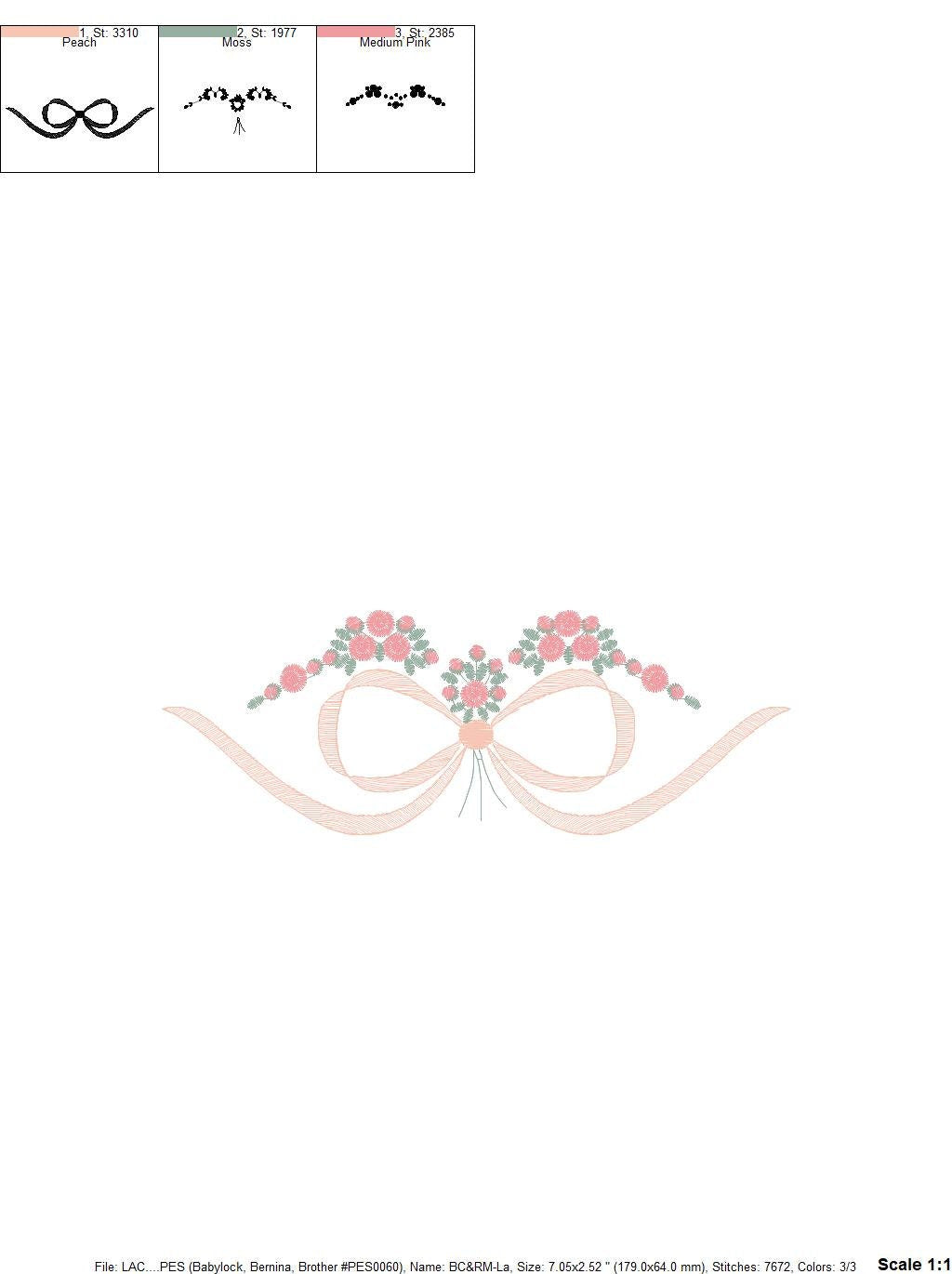 Lace with flowers embroidery designs - Bow Tie machine embroidery pattern - Baby girl file - Instant digital download pes jef dst hus vp3