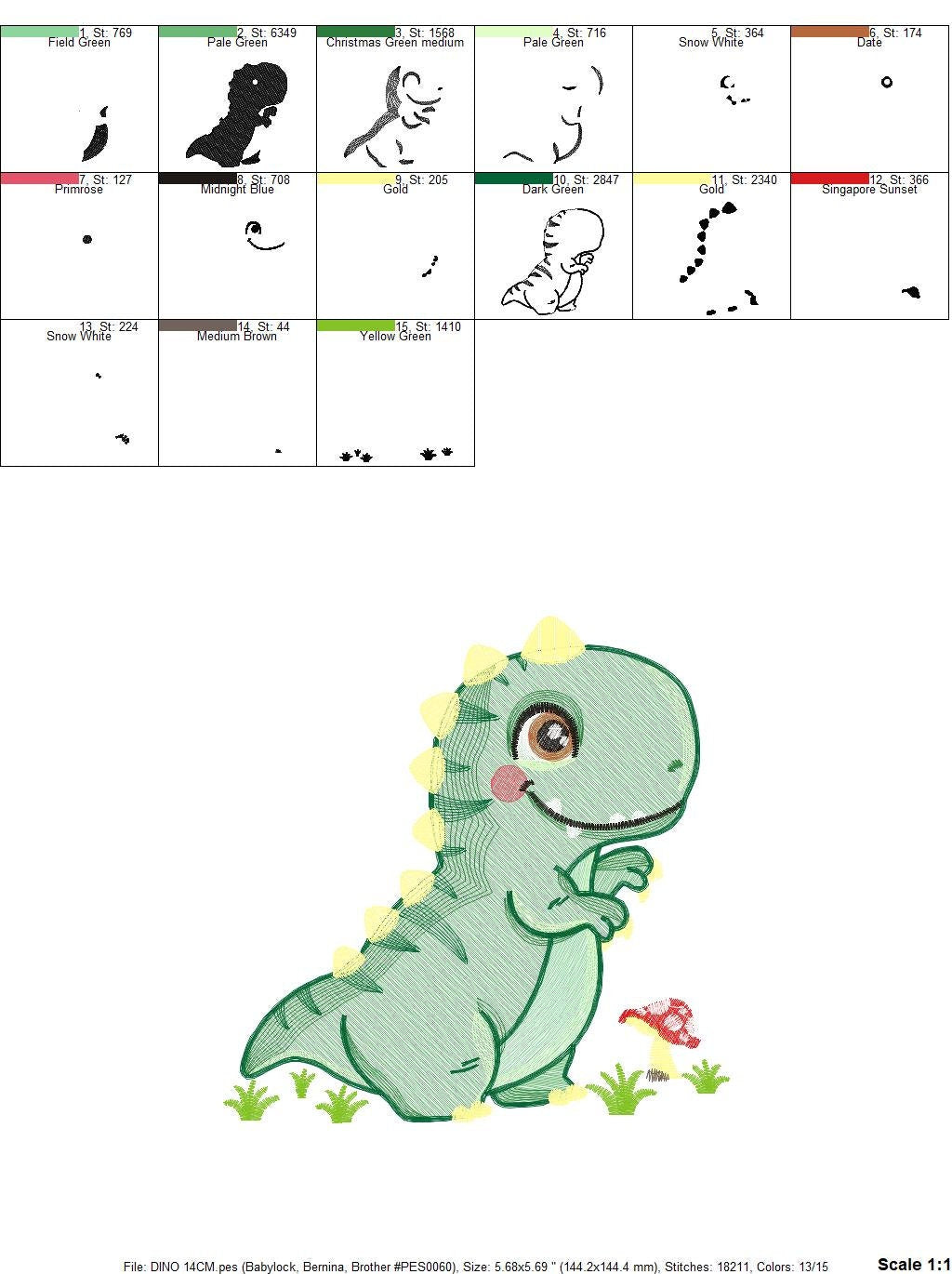 Dinosaur embroidery designs - Dino embroidery design machine embroidery pattern - instant download - Tyrannosaurus embroidery file T rex