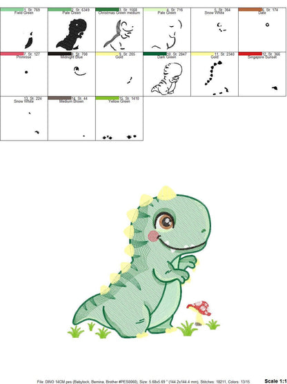 Dinosaur embroidery designs - Dino embroidery design machine embroidery pattern - instant download - Tyrannosaurus embroidery file T rex