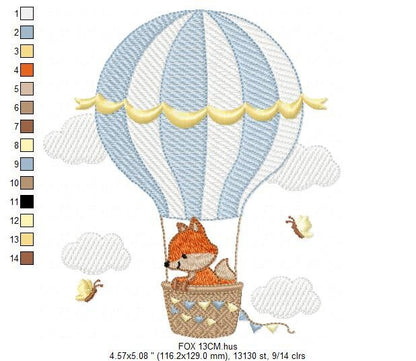 Fox embroidery designs - Hot air balloon embroidery design machine embroidery pattern - Animal embroidery file - woodland animals download