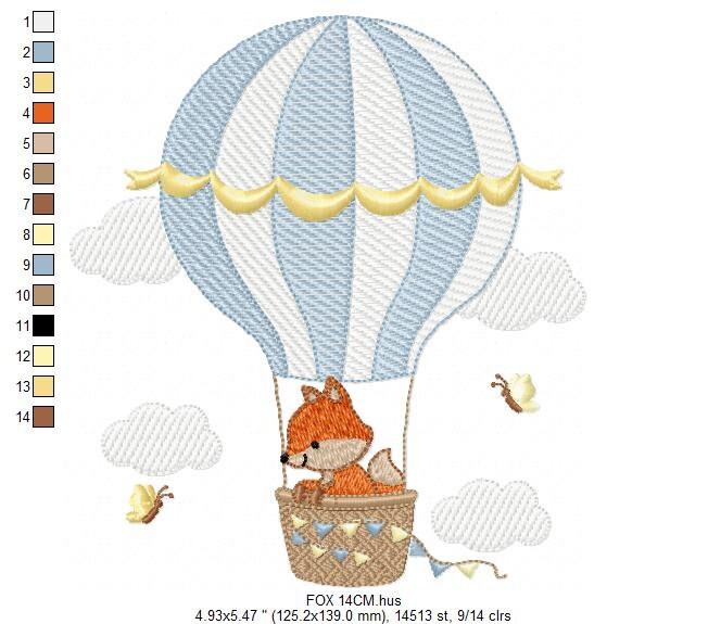 Fox embroidery designs - Hot air balloon embroidery design machine embroidery pattern - Animal embroidery file - woodland animals download
