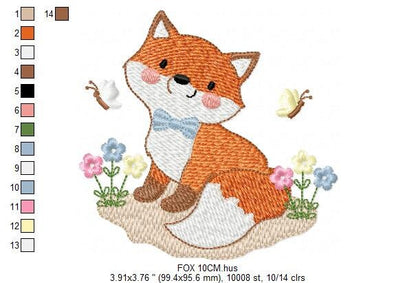 Fox embroidery designs - Red Fox with flowers and butterflies machine embroidery pattern - Baby boy woodland Animal file - Instant download