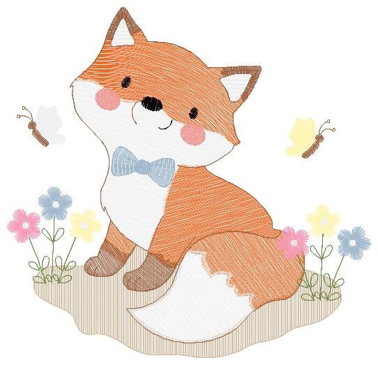 Fox embroidery designs - Red Fox with flowers and butterflies machine embroidery pattern - Baby boy woodland Animal file - Instant download