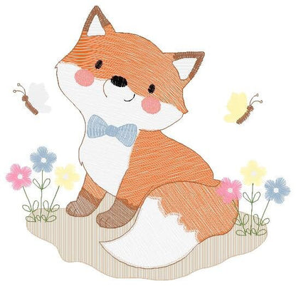 Fox embroidery designs - Red Fox with flowers and butterflies machine embroidery pattern - Baby boy woodland Animal file - Instant download