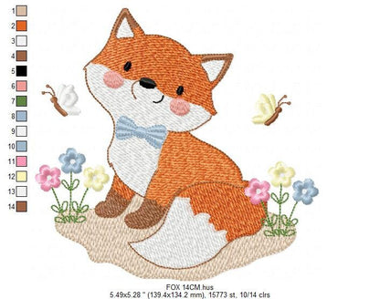 Fox embroidery designs - Red Fox with flowers and butterflies machine embroidery pattern - Baby boy woodland Animal file - Instant download