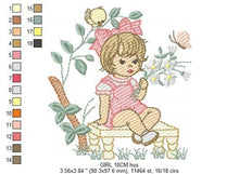 Charger l&#39;image dans la galerie, Girl embroidery designs - Flower girl embroidery design machine embroidery pattern - girl with flowers embroidery file butterfly embroidery
