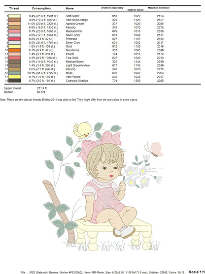 Girl embroidery designs - Flower girl embroidery design machine embroidery pattern - girl with flowers embroidery file butterfly embroidery Marcia Embroidery