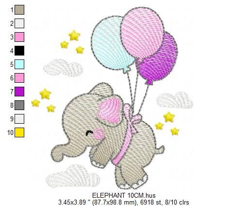 Elephant embroidery designs - Safari wild animal with balloons machine embroidery pattern - Elephant with balloons - Instant download pes