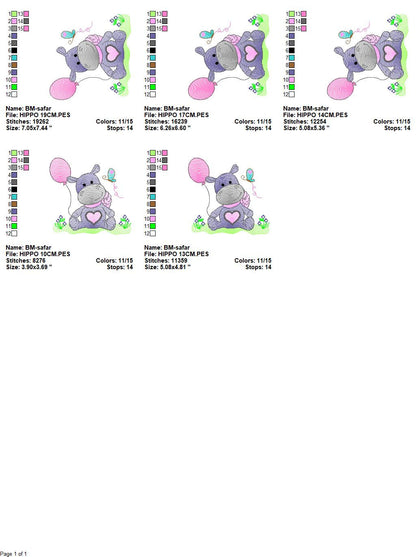 Hippo embroidery designs - Safari embroidery design machine embroidery pattern - Animal embroidery file - baby girl embroidery pes download
