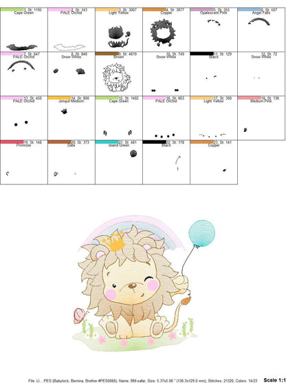 Lion embroidery designs - Safari wild animal machine embroidery pattern - Baby boy file - Lion king with crown - Instant download pes jef - Marcia Embroidery