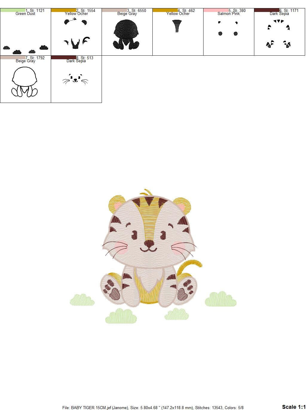 Tiger embroidery design - Animals embroidery designs machine embroidery pattern - Boy baby embroidery file - Tiger rippled design download Marcia Embroidery