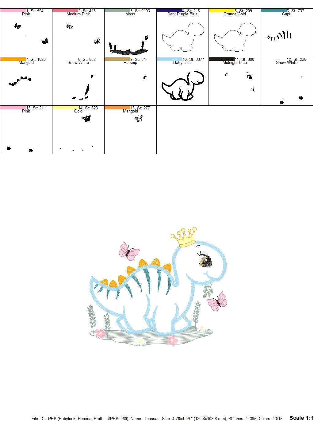 Dinosaur embroidery designs - Baby Boy Dino machine embroidery pattern - Stegosaurus Dinosaur Applique - Instant digital download pes jef