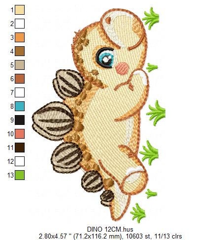 Dinosaur embroidery designs - Dino embroidery design machine embroidery pattern - instant download - stegosaurus embroidery file baby girl
