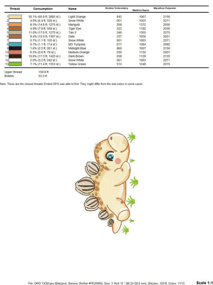 Dinosaur embroidery designs - Dino embroidery design machine embroidery pattern - instant download - stegosaurus embroidery file baby girl