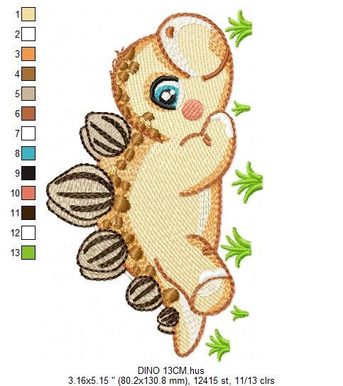 Dinosaur embroidery designs - Dino embroidery design machine embroidery pattern - instant download - stegosaurus embroidery file baby girl