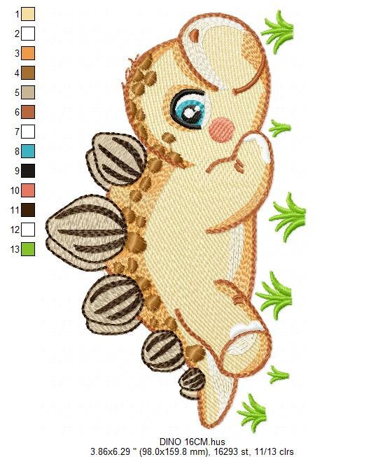 Dinosaur embroidery designs - Dino embroidery design machine embroidery pattern - instant download - stegosaurus embroidery file baby girl