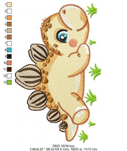 Dinosaur embroidery designs - Dino embroidery design machine embroidery pattern - instant download - stegosaurus embroidery file baby girl