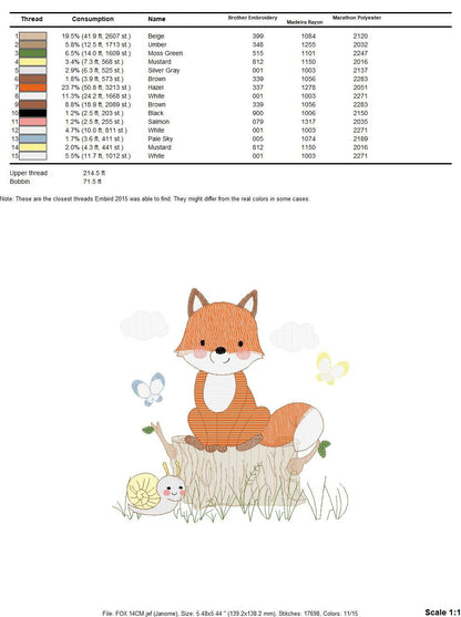 Fox embroidery designs - Red Fox embroidery design machine embroidery pattern - Animal embroidery file - Snail baby boy design pes jef vp3