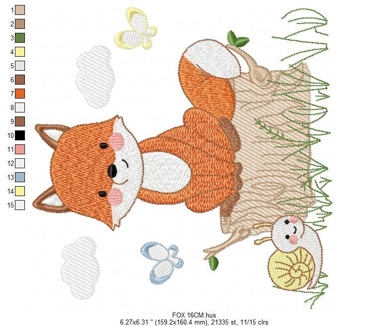Fox embroidery designs - Red Fox embroidery design machine embroidery pattern - Animal embroidery file - Snail baby boy design pes jef vp3