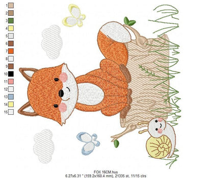 Fox embroidery designs - Red Fox embroidery design machine embroidery pattern - Animal embroidery file - Snail baby boy design pes jef vp3