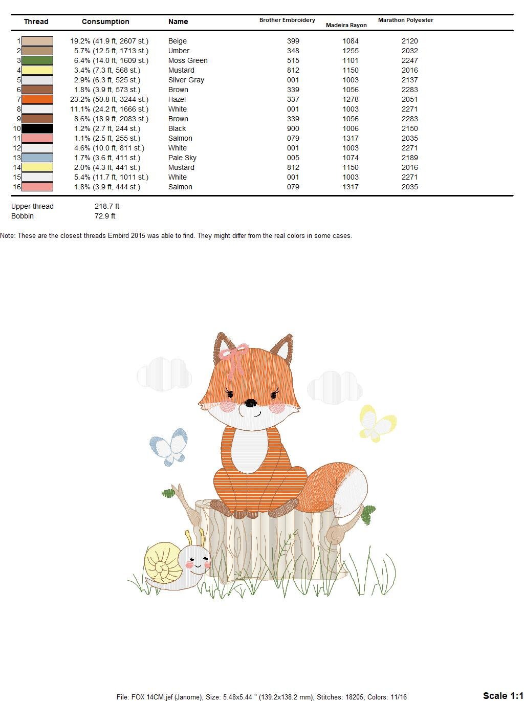 Fox embroidery designs - Red Fox embroidery design machine embroidery pattern - Animal embroidery file - Snail baby girldesign pes jef vp3 Marcia Embroidery