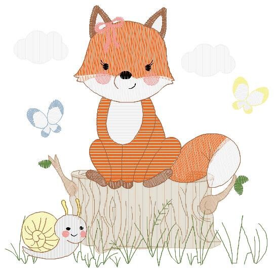 Fox embroidery designs - Red Fox embroidery design machine embroidery pattern - Animal embroidery file - Snail baby girldesign pes jef vp3