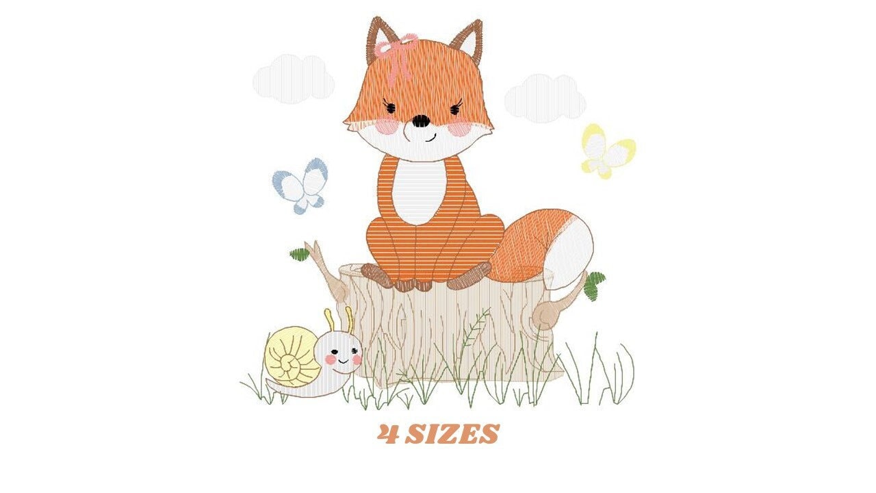 Fox embroidery designs - Red Fox embroidery design machine embroidery pattern - Animal embroidery file - Snail baby girldesign pes jef vp3 Marcia Embroidery