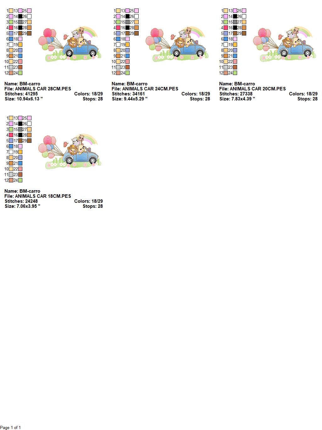 Safari animals in a car embroidery designs - Wild Animals with rainbow and balloons machine embroidery pattern - Lion elephant giraffe hippo