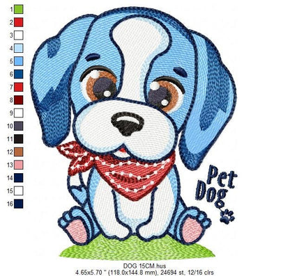 Dogs embroidery designs - Dog with bandana machine embroidery pattern - Pet Puppy Beagle file - Instant digital download pes jef hus vp3 xxx