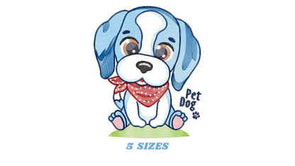 Dogs embroidery designs - Dog with bandana machine embroidery pattern - Pet Puppy Beagle file - Instant digital download pes jef hus vp3 xxx