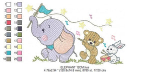 Animal band embroidery designs - Musical animals embroidery design machine embroidery pattern -  Elephant embroidery file - Bear and Rabbit