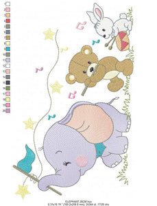 Animal band embroidery designs - Musical animals embroidery design machine embroidery pattern -  Elephant embroidery file - Bear and Rabbit