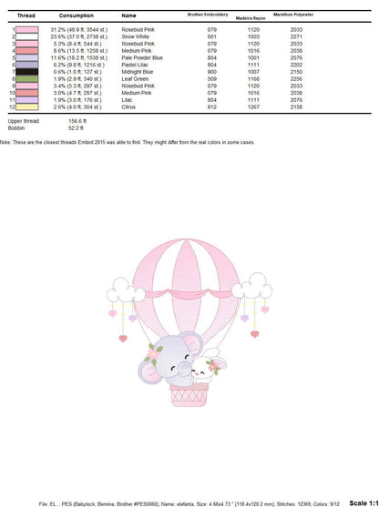 Elephant embroidery designs - Hot air balloon embroidery design machine embroidery pattern - Safari embroidery file - instant download pes