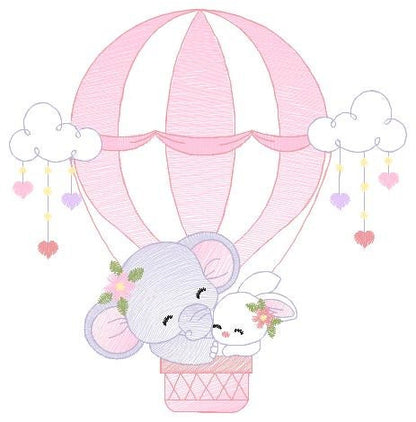 Elephant embroidery designs - Hot air balloon embroidery design machine embroidery pattern - Safari embroidery file - instant download pes