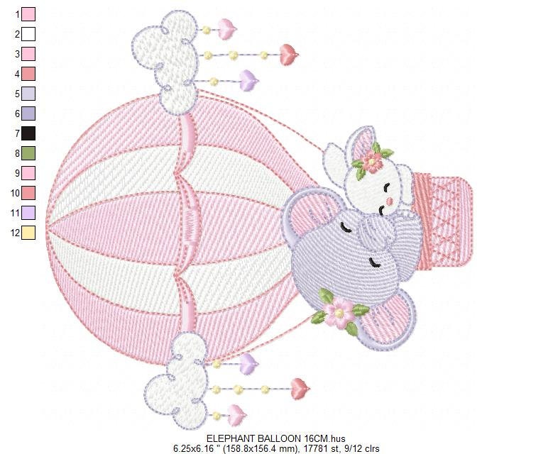 Elephant embroidery designs - Hot air balloon embroidery design machine embroidery pattern - Safari embroidery file - instant download pes
