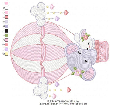Elephant embroidery designs - Hot air balloon embroidery design machine embroidery pattern - Safari embroidery file - instant download pes