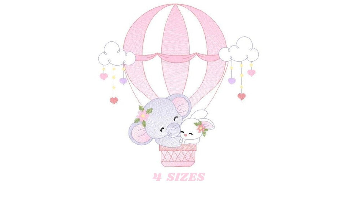 Elephant embroidery designs - Hot air balloon embroidery design machine embroidery pattern - Safari embroidery file - instant download pes