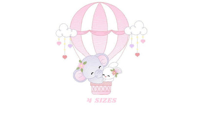 Elephant embroidery designs - Hot air balloon embroidery design machine embroidery pattern - Safari embroidery file - instant download pes