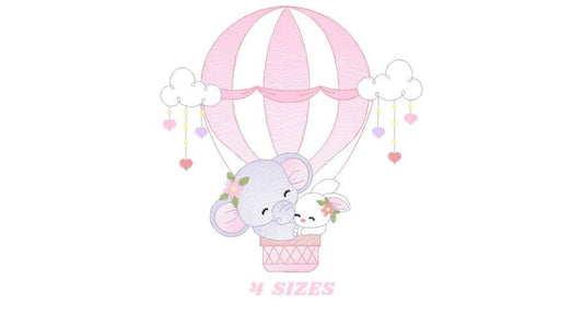 Elephant embroidery designs - Hot air balloon embroidery design machine embroidery pattern - Safari embroidery file - instant download pes