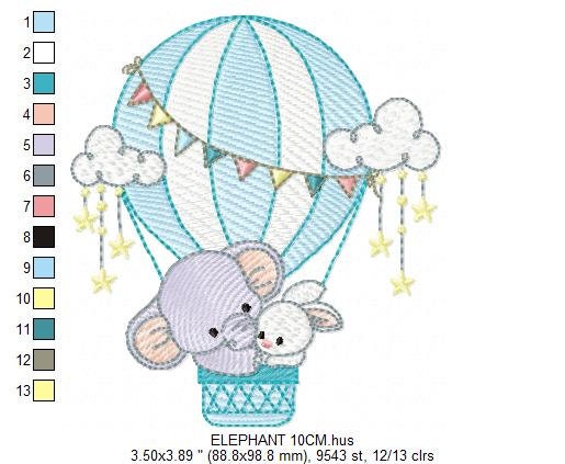Elephant embroidery designs - Hot air balloon embroidery design machine embroidery pattern - Safari embroidery file - lnstant download pes