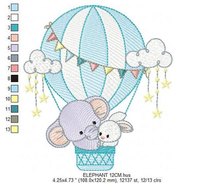 Elephant embroidery designs - Hot air balloon embroidery design machine embroidery pattern - Safari embroidery file - lnstant download pes