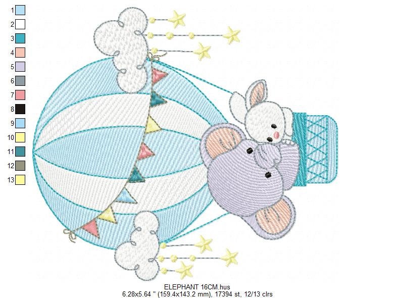Elephant embroidery designs - Hot air balloon embroidery design machine embroidery pattern - Safari embroidery file - lnstant download pes