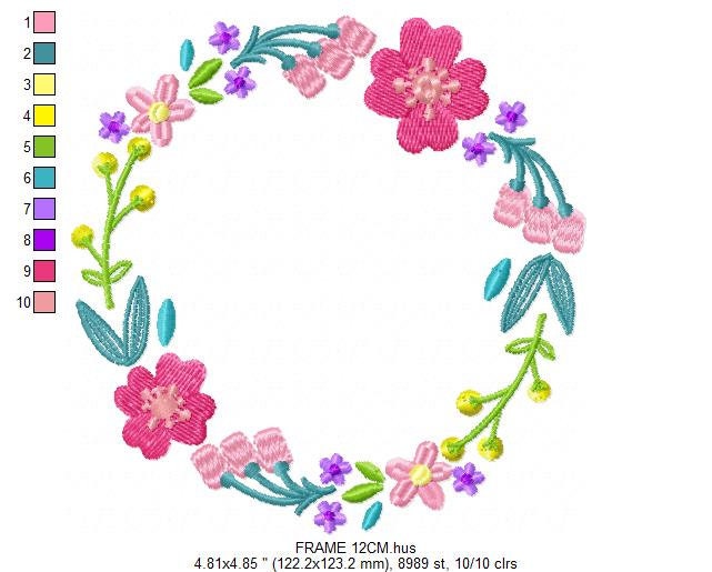 Floral Monogram Frame embroidery designs - Flower Wreath machine embroidery pattern - Floral embroidery file - Instant digital download pes