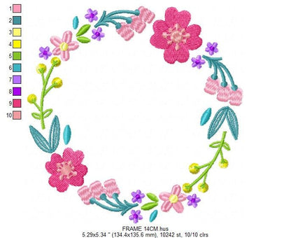 Floral Monogram Frame embroidery designs - Flower Wreath machine embroidery pattern - Floral embroidery file - Instant digital download pes