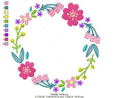Floral Monogram Frame embroidery designs - Flower Wreath machine embroidery pattern - Floral embroidery file - Instant digital download pes